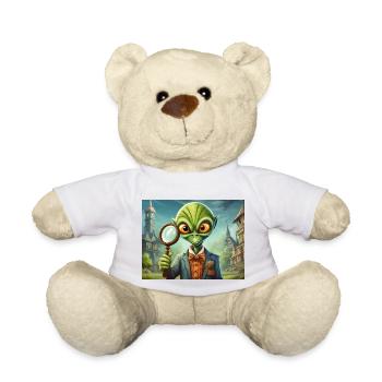 niedliche kleine grüne retro vintage alien detektiv - Teddy - Weiß - Vorne