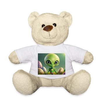 cute little green retro alien with easter eggs - Teddy Bear - white - Front