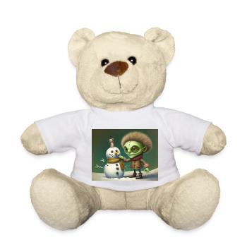 vintage alien is building a snowman - Teddy Bear - white - Front