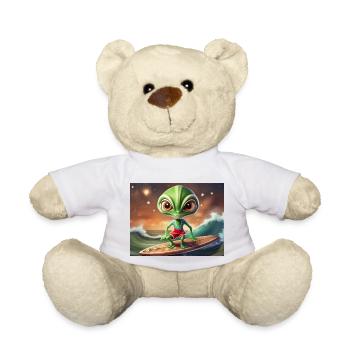 niedliche kleine grüne retro vintage alien surfen - Teddy - Weiß - Vorne