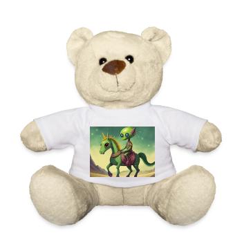 mignon petit extraterrestre rétro vert chevauchant un cheval - Nounours - blanc - Devant