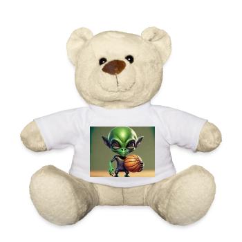 mignon petit vert rétro vintage alien basket-ball - Nounours - blanc - Devant