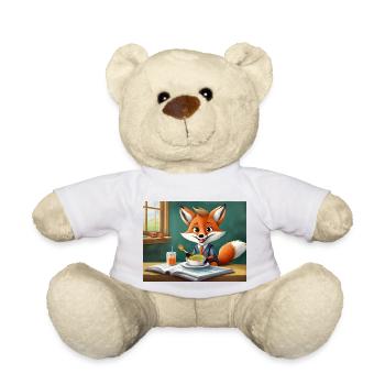 mignon petit renard démon vie quotidienne - déjeuner - Nounours - blanc - Devant