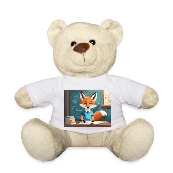 cute little fiend fox raising his hand - Teddy Bear - white - Front