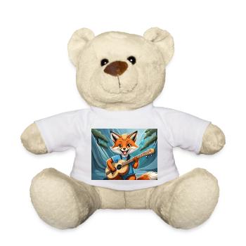 mignon petit renard démon vie quotidienne jouant de la guitare - Nounours - blanc - Devant