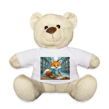 mignon petit renard démon de la vie quotidienne - est en train de lire - Nounours - blanc - Devant
