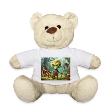 niedliche kleine grüne retro vintage alien holzschnitt - Teddy - Weiß - Vorne