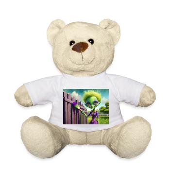 niedliches kleines grünes Retro-Vintage-Alien-Gemälde - Teddy - Weiß - Vorne