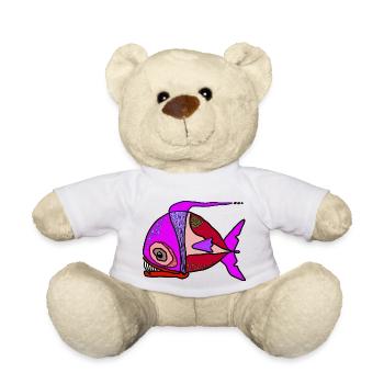 Bunter Surrealfisch Patchwork - Teddy - Weiß - Vorne