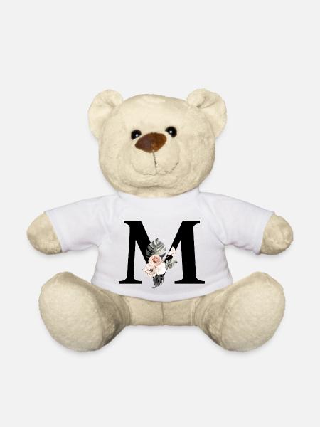 Tropischer Blumenbuchstabe M - Teddy - Weiß
