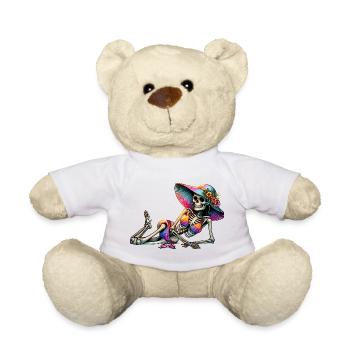 Sunlit Skeleton in Floral Hat - Teddy Bear - white - Front