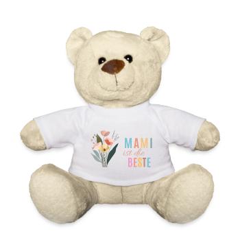 Mami ist die Beste! Blumen, bunt, personalisierbar - Teddy - Weiß - Vorne