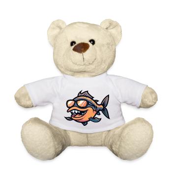 Piranha Poisson Bande Dessinée Cool - Nounours - blanc - Devant