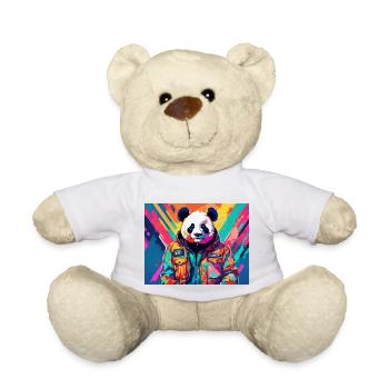 Panda in einer bunten Jacke - Teddy - Weiß - Vorne