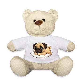 Cute Pug Lying Relaxed Cartoon - Teddy Bear - white - Front