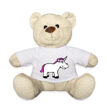 Einhorn Pink Lustig Lächeln Grinsen Cartoon Comic - Teddy - Weiß - Vorne