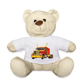 Puissant camion jaune-rouge - Nounours - blanc - Devant