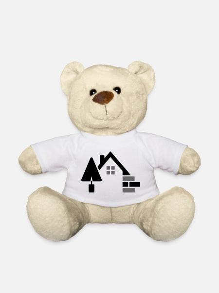 Maurer Logo mit Kelle, Ziegelsteinen & Hauskontur - Teddy - Weiß