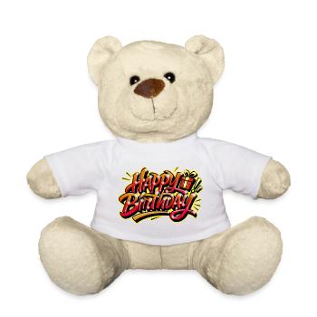 Herzlichen Glückwunsch zum Geburtstag Graffiti Gelb Rot - Teddy - Weiß - Vorne