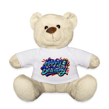 Herzlichen Glückwunsch zum Geburtstag Graffiti BLAU ROT - Teddy - Weiß - Vorne