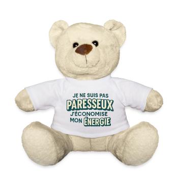 Je ne suis pas paresseux J'économise énergie - Nounours - blanc - Devant