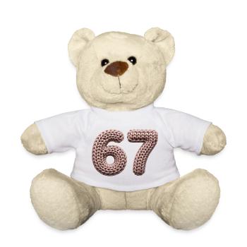 67 Meme – Rosa Strickmuster Zahl - Teddy - Weiß - Vorne