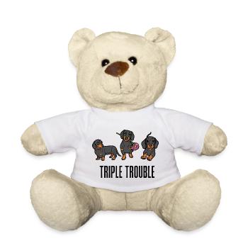 Triple Trouble Funny Dachshund Dogs Trio - Teddy Bear - white - Front