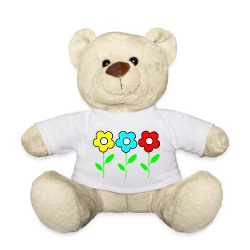 Three colorful flowers on black - Teddy Bear - white - Front