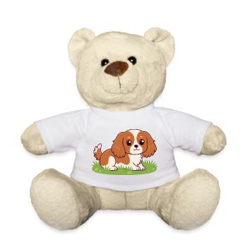 Cartoon Rider Puppy on Grass - Teddy Bear - white - Front
