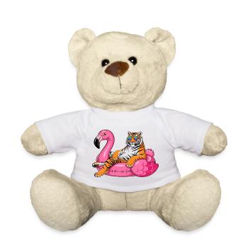 Cool Tiger auf Flamingo-Boje – Sommer-Rig-Design - Teddy - Weiß - Vorne