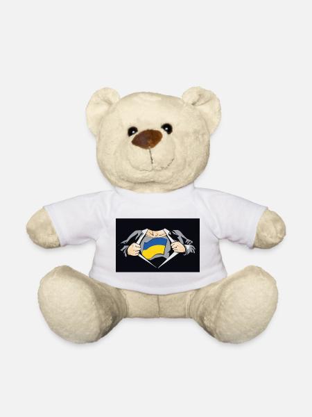 Ukraine Super Hero Ukraine Flag - Teddy Bear - white