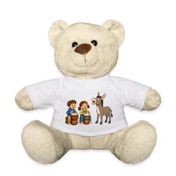 Kinder Trommeln mit Esel Fröhliches Musikmotiv - Teddy - Weiß - Vorne
