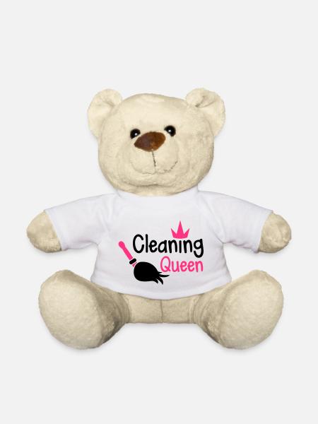 cleaning queen with a broom and a royal crown - Teddy Bear - white