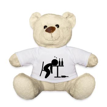 Ein Alkoholiker liegt betrunken auf dem Tisch - Teddy - Weiß - Vorne