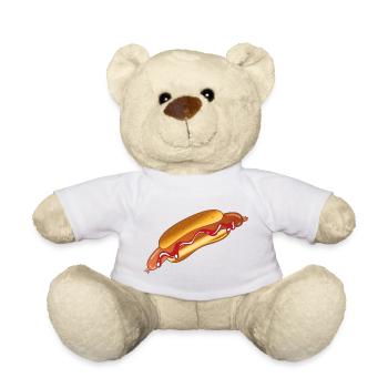 Hot Dog Sausage Bun Ketchup Fast Food Junk BBQ - Teddy Bear - white - Front