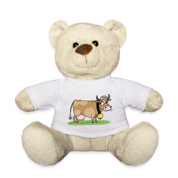 Kuh mit Glocke auf der Wiese - Teddy - Weiß - Vorne
