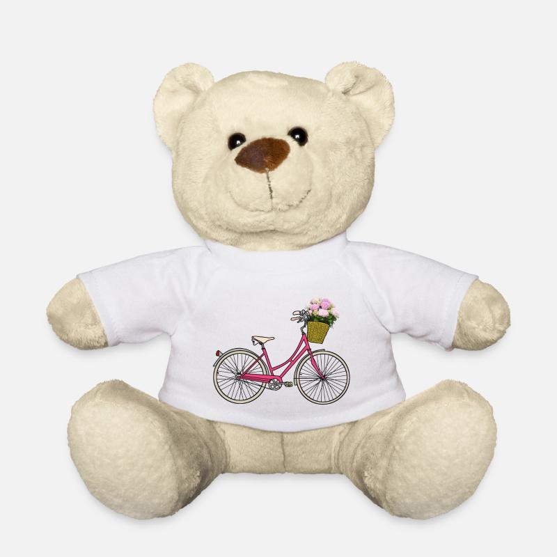 Bicycle with hydrangeas - Teddy Bear - white