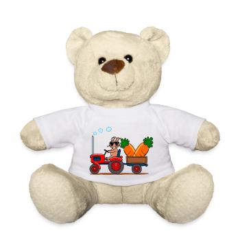 Cooler Hase auf Traktor mit Riesenkarotten - Teddy - Weiß - Vorne