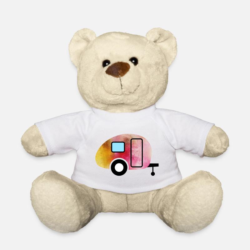 Caravan Aquarell Wohnwagen Camping - Teddy - Weiß