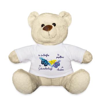 Colorful Butterflies, 4 Languages - Teddy Bear - white - Front