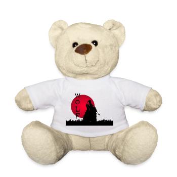 Black wolf, forest and sunset - Teddy Bear - white - Front