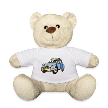 Blaues Vintage Auto Cartoon - Teddy - Weiß - Vorne