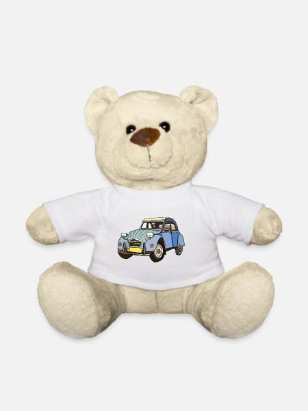 Blaues Vintage Auto Cartoon - Teddy - Weiß