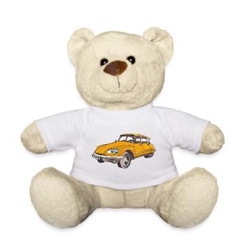 Gelber Vintage Wagen Illustration - Teddy - Weiß - Vorne