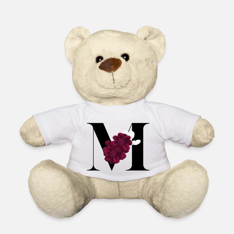 lettre M fleuris - Nounours - blanc