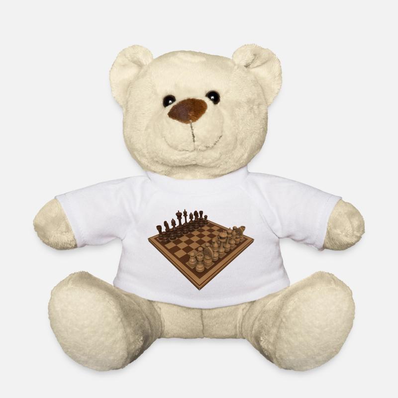 Schachbrett 3D Schachspieler Geschenk - Teddy - Weiß