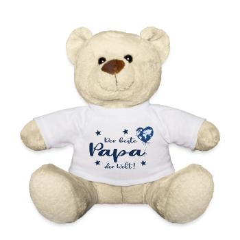 Der beste Papa der Welt mit Herz und Weltkarte - Teddy - Weiß - Vorne