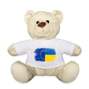 Fusion du drapeau de l’UE et de l’Ukraine - Nounours - blanc - Devant