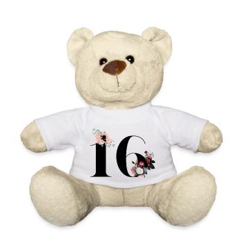 16th Anniversary Flowers (Gift of 16 years) - Teddy Bear - white - Front
