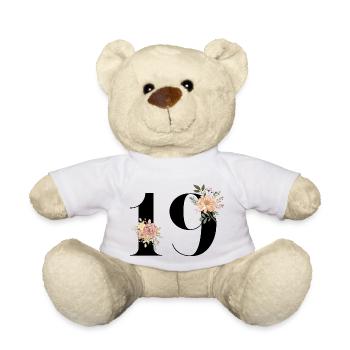 Blumen zum 19-jährigen Jubiläum (Geschenk von 19 Jahren) - Teddy - Weiß - Vorne